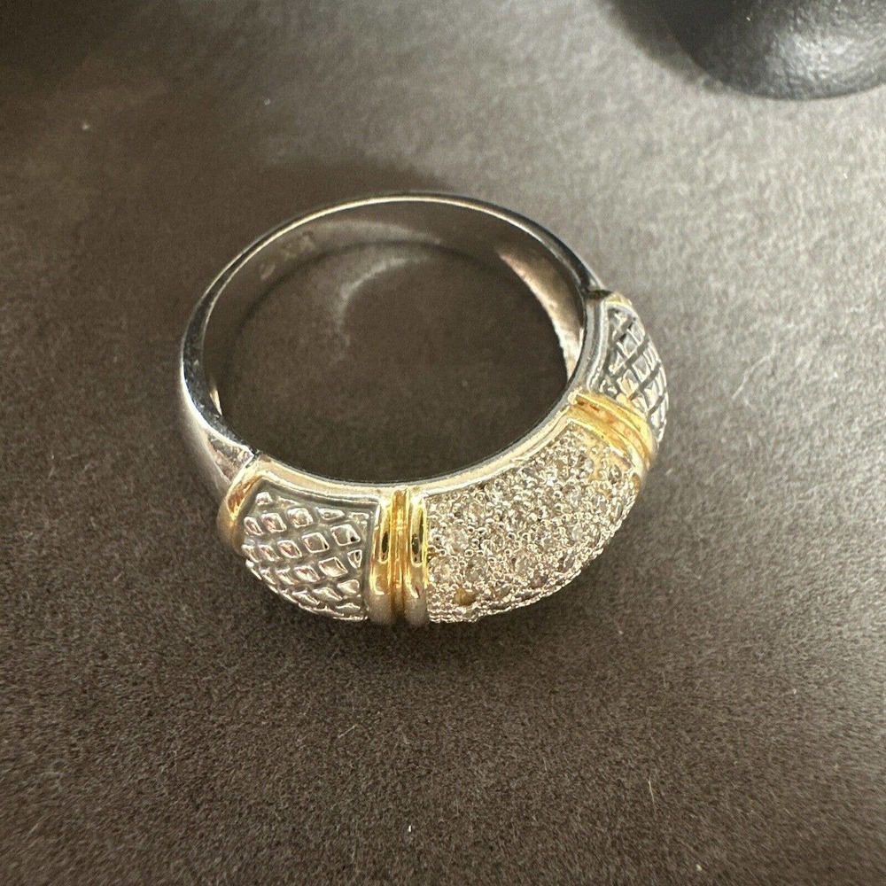 Micro paved two-tone silver stamped MX ring size 8